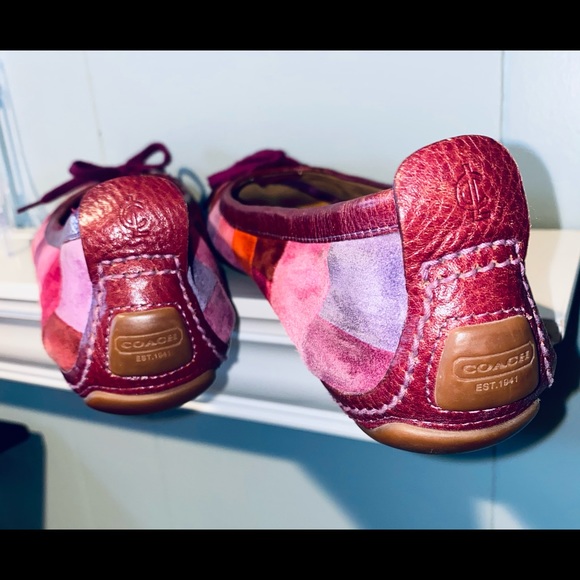 Coach Jenilee Flats Suede Patchwork Red Fuchsia Purple 8.5M - Picture 7 of 8